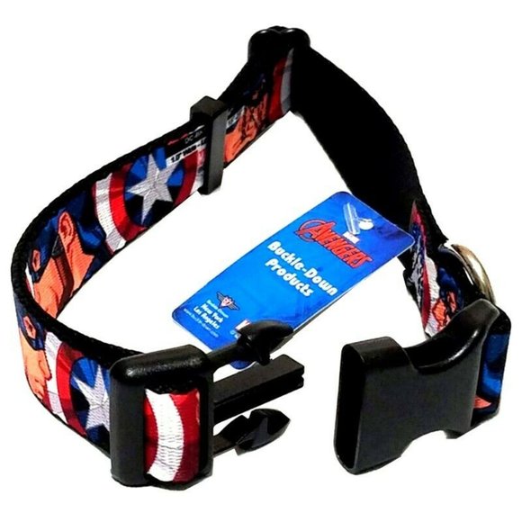 Marvel Captain America 1in Wide Large Plastic Clip Dog Collar (L - fits 15-26in)